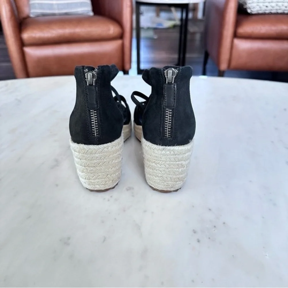 Eileen‎ Fisher Size 5 Wedge Wanda Tumbled Nubuck Espadrille Black Leather